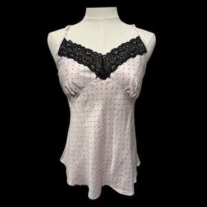 Cosmopolitan Babydoll Cami Top Pink Black Lace Racerback Satin Coquette Size L